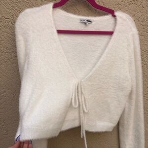 Fashion Nova White Cardigan with Tie Front